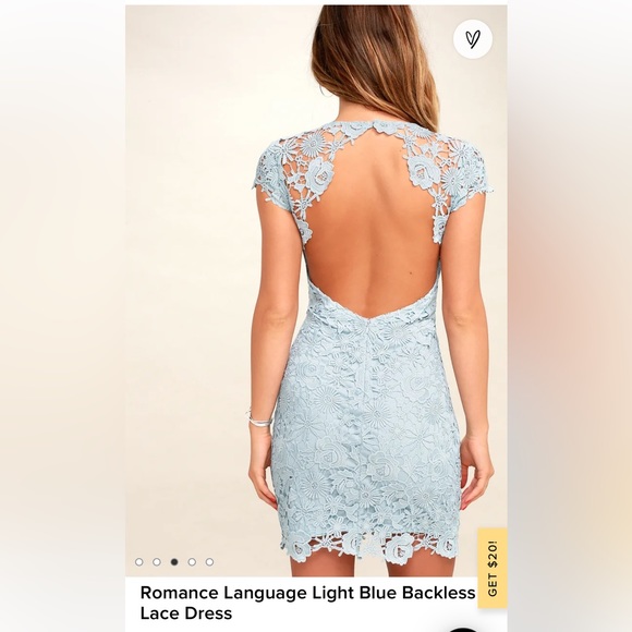 𝅺LULUS Romance Language light blue Backless Lace Dress NWT - Picture 3 of 12